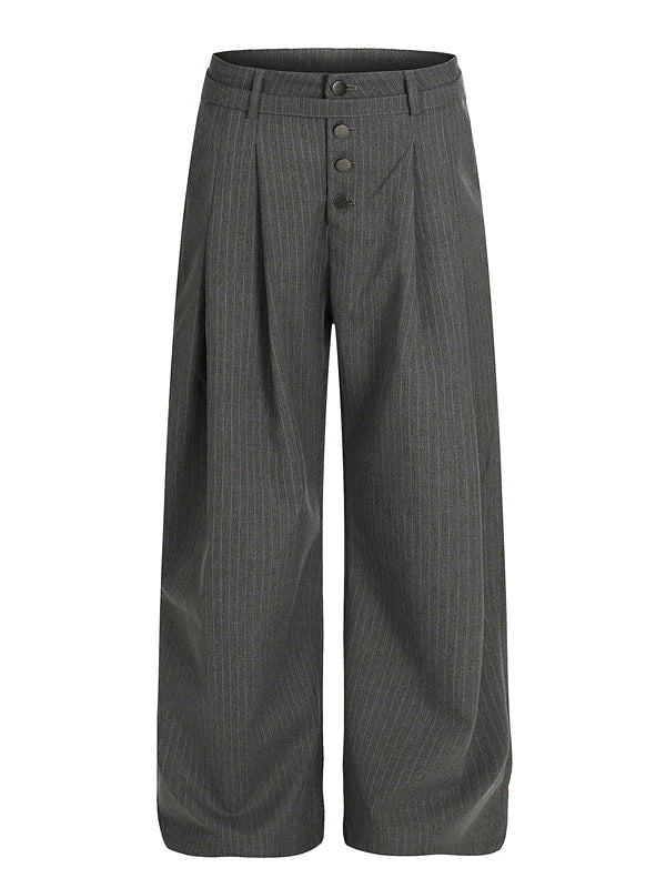 American casual pleated straight striped trousers fe0267