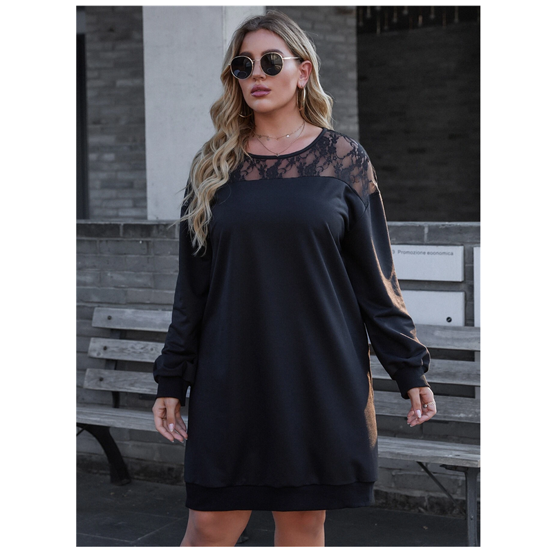 Lace stitching casual sweater skirt F0421