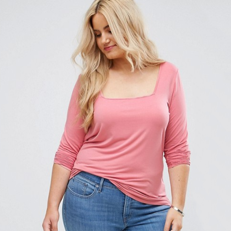 Solid Color Casual Long Sleeve Square Neck T-Shirt F0436