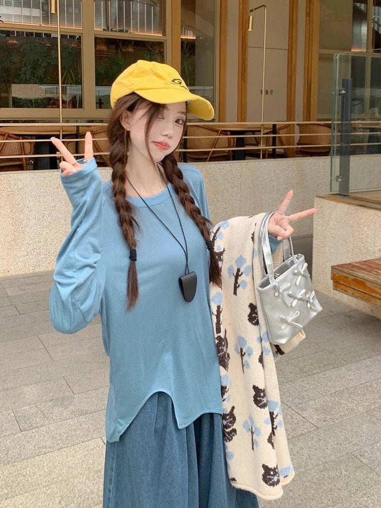 Blue bottoming shirt C0252