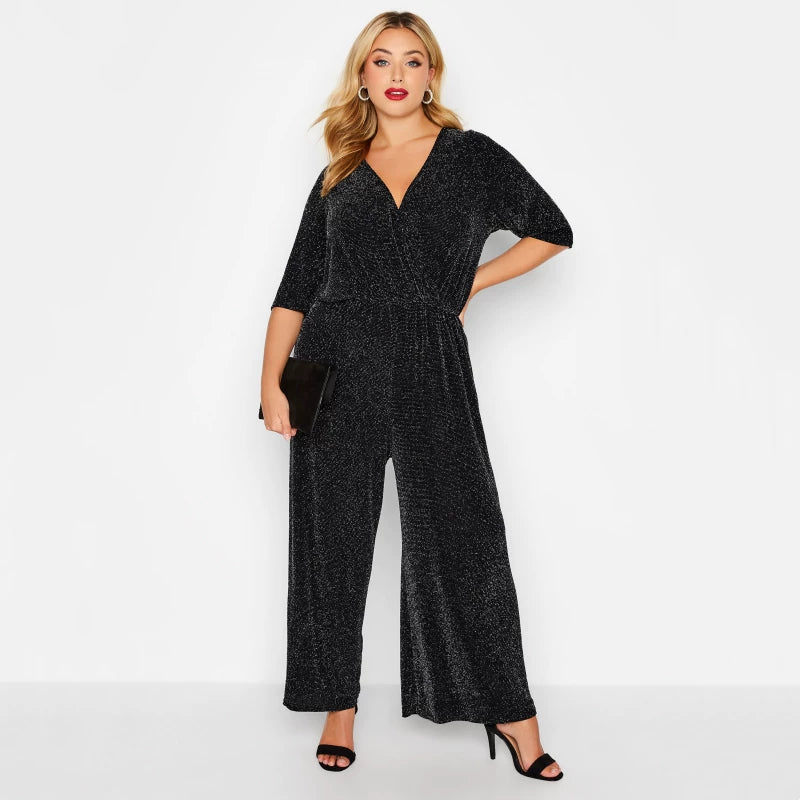 High Waist Sexy V-Neck One-Piece Straight Pants F0433