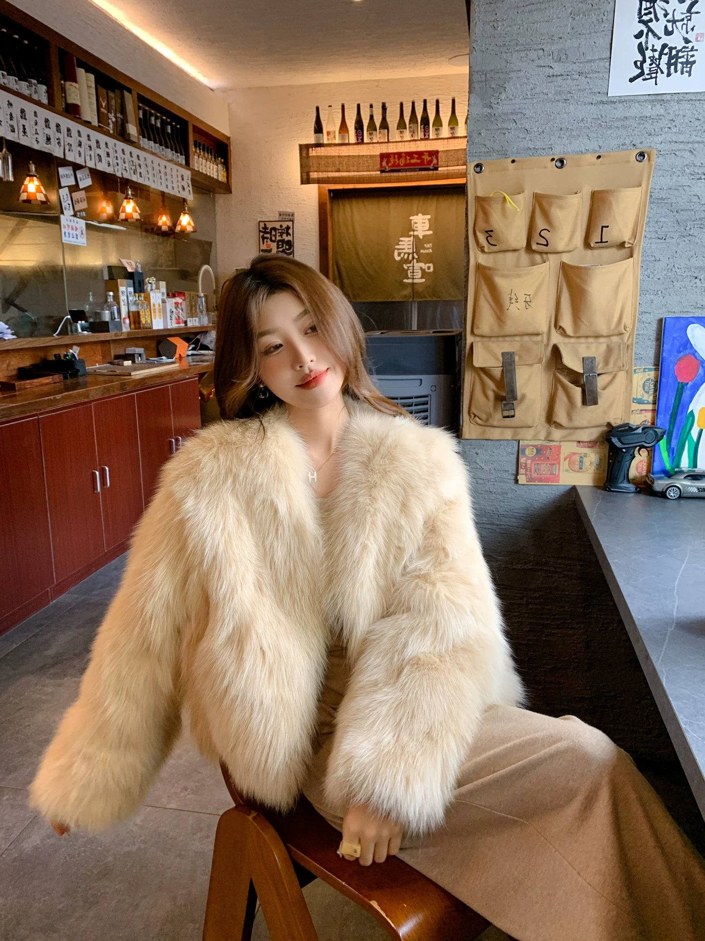 Short V-neck eco-friendly fur fox fur jacket f0305