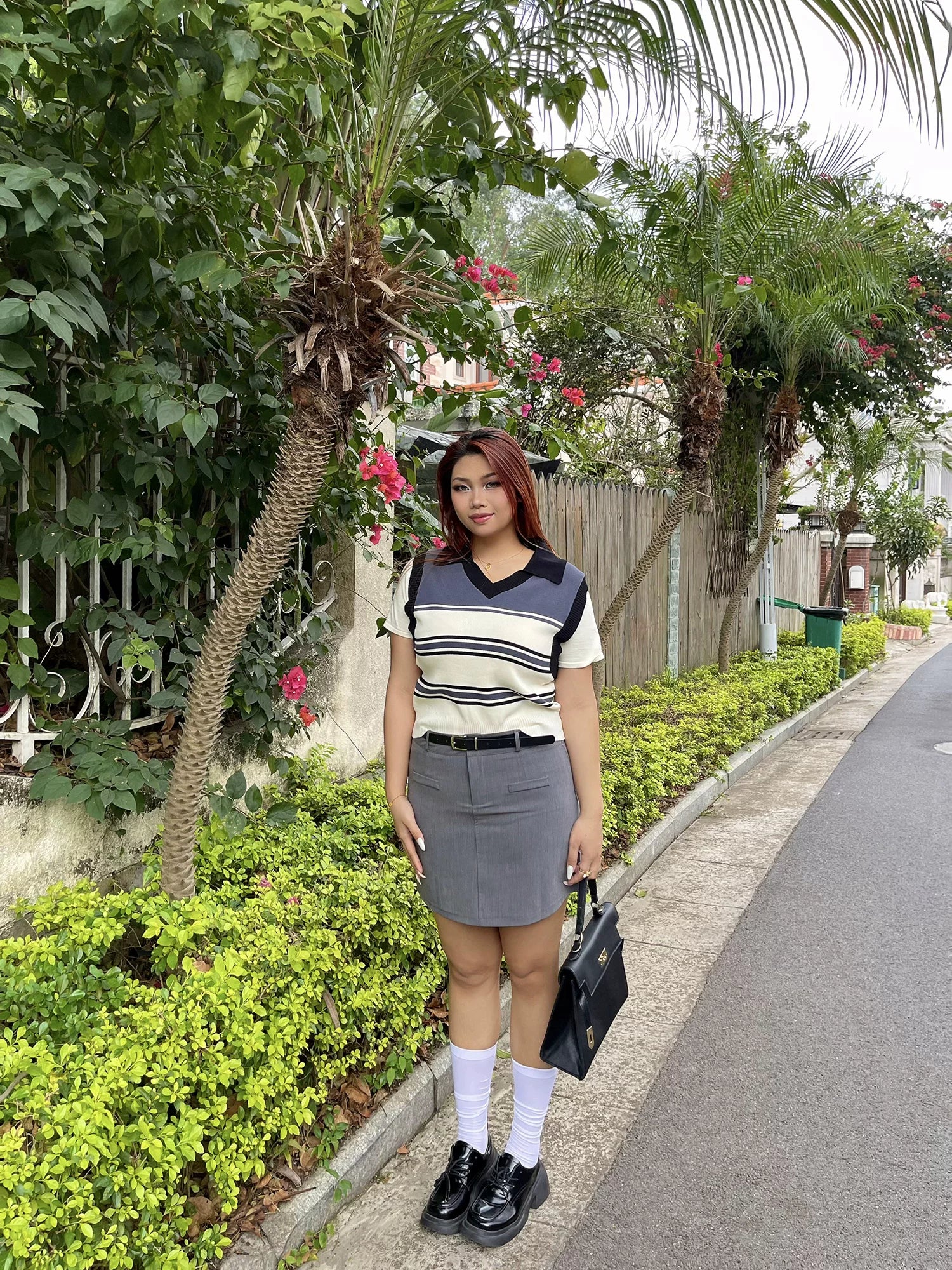 Grey short sleeve  a word high waist hip skirt FE0494