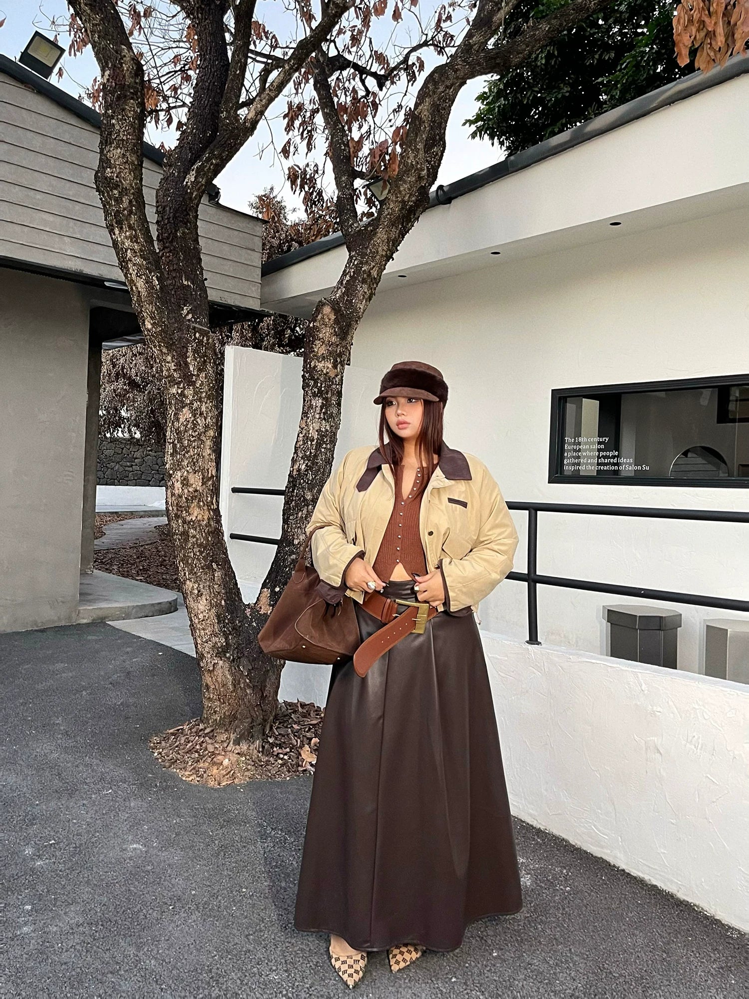 Black high waist A word PU leather skirt FE0497