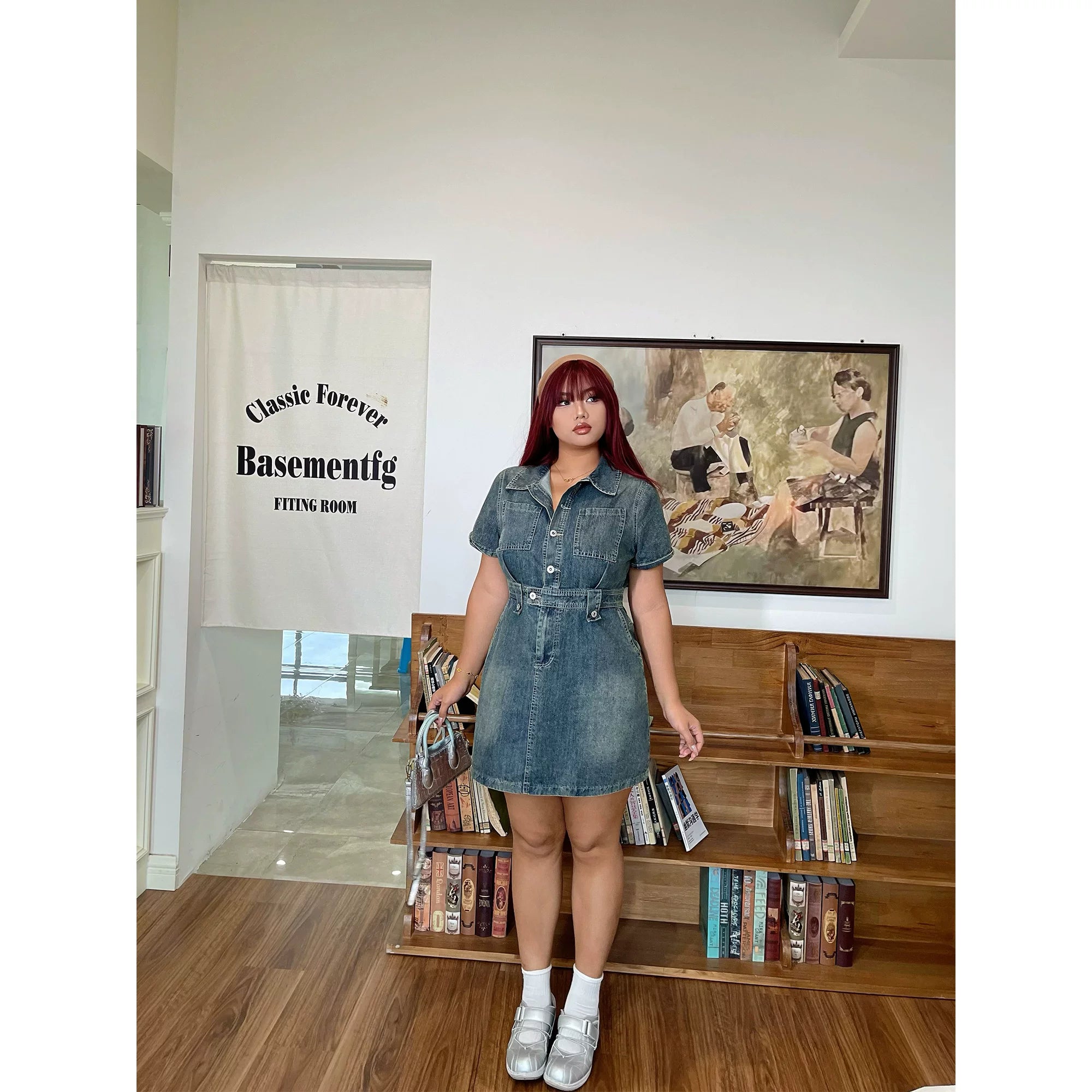 Vintage short-sleeved denim dress FE0509