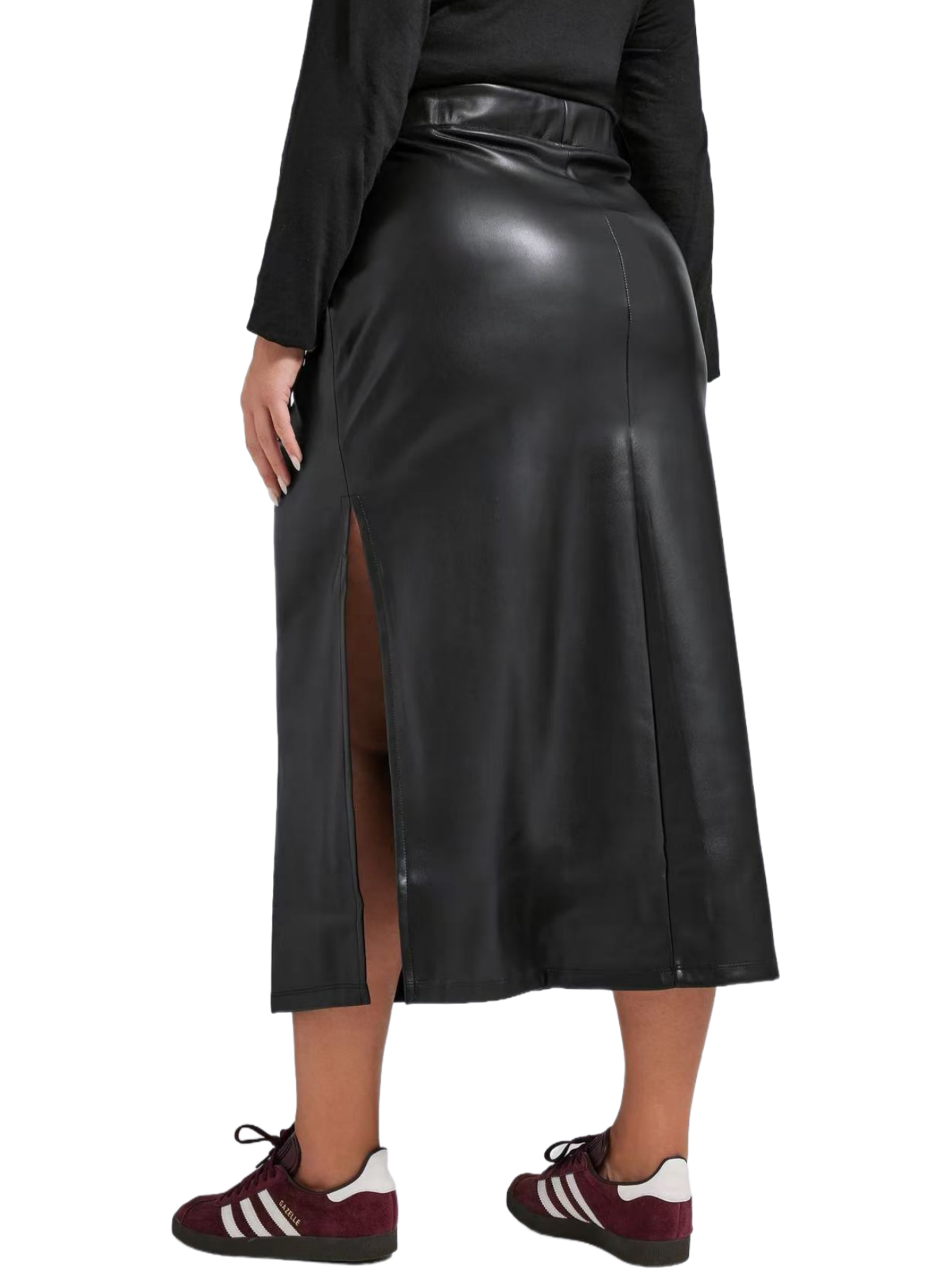 Temperament split PU leather thin medium and long hip skirt F0424
