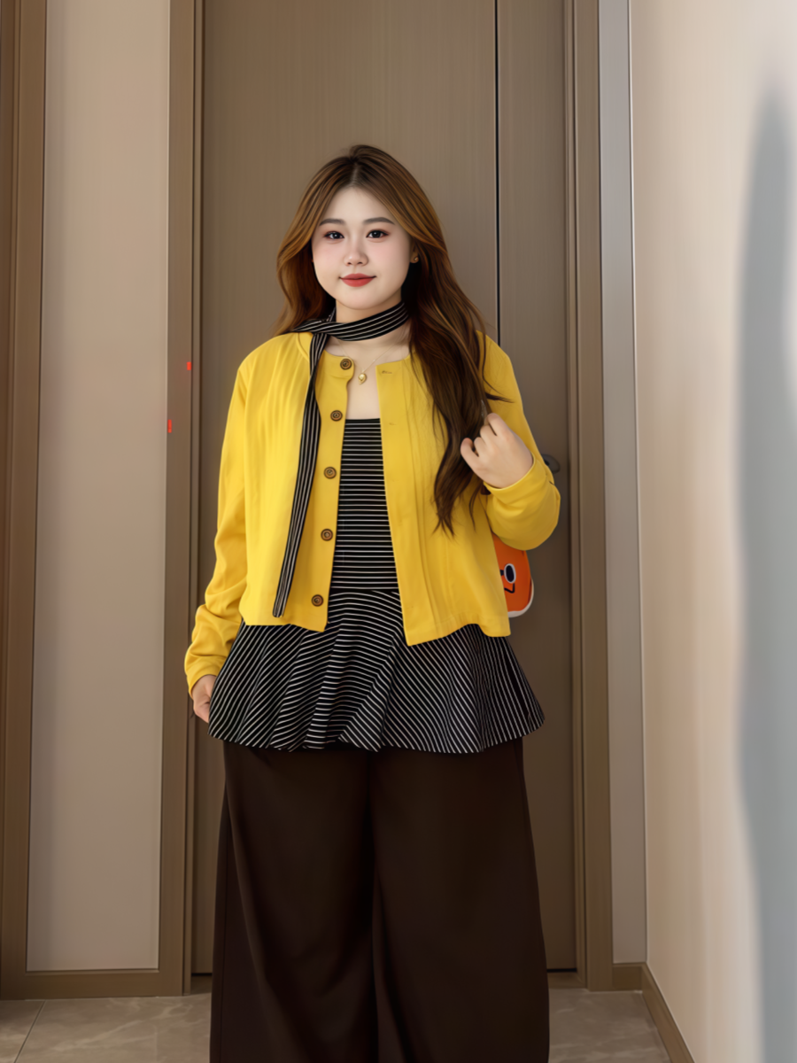 Striped suspender knitted cardigan set C0083