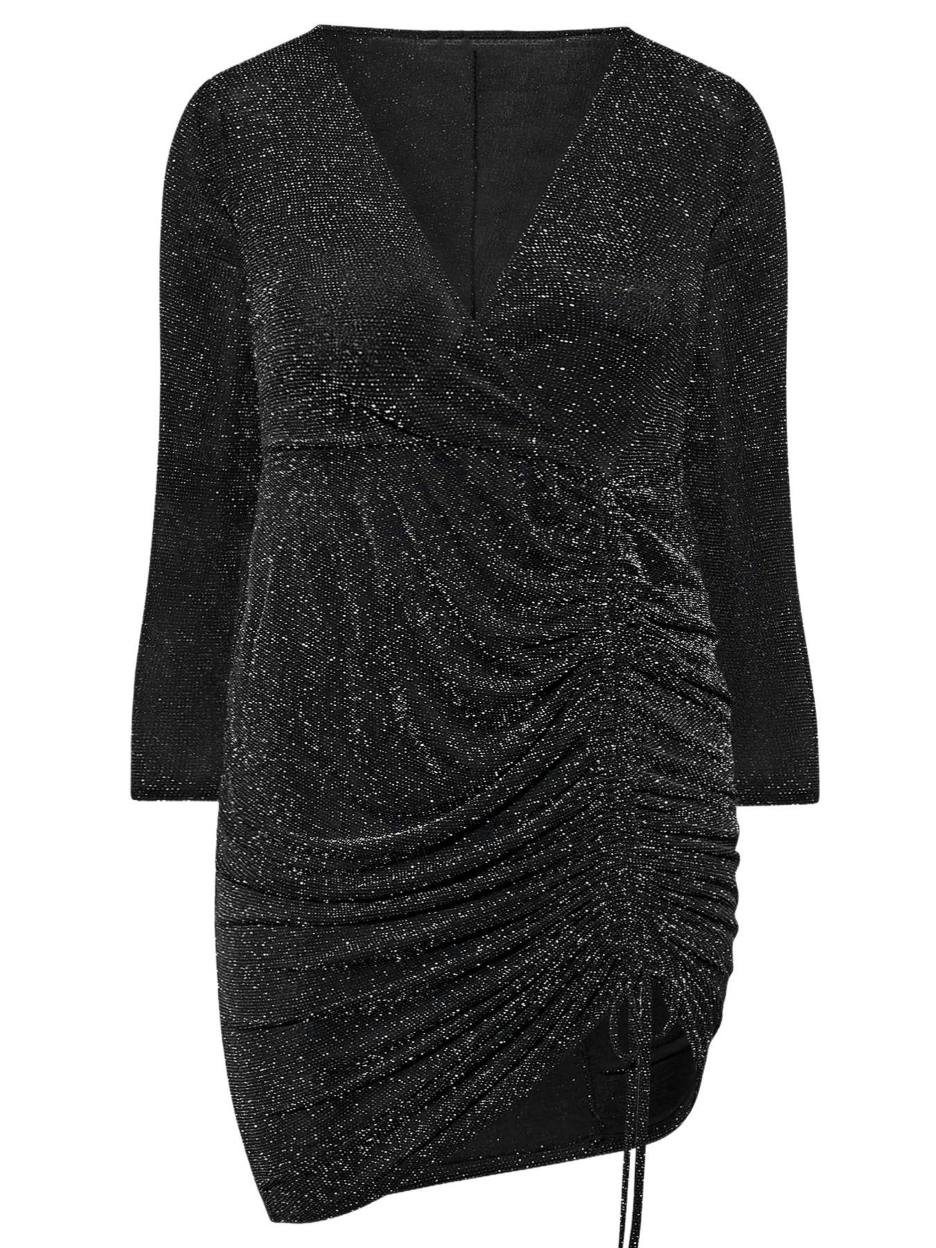 Solid color V-neck pleated drawstring dress F0428