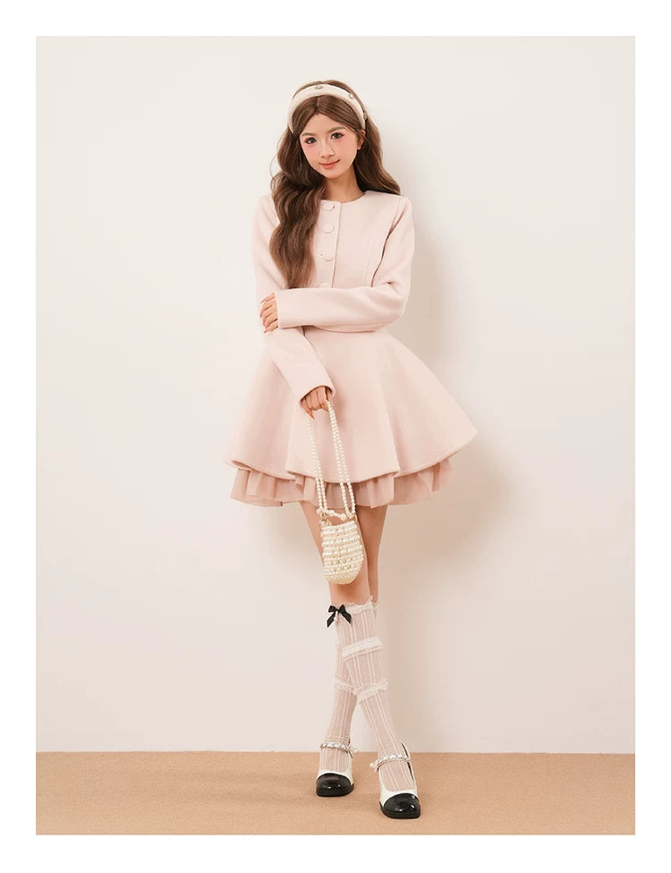 Thousand gold wind pink short coat dress set fe0483