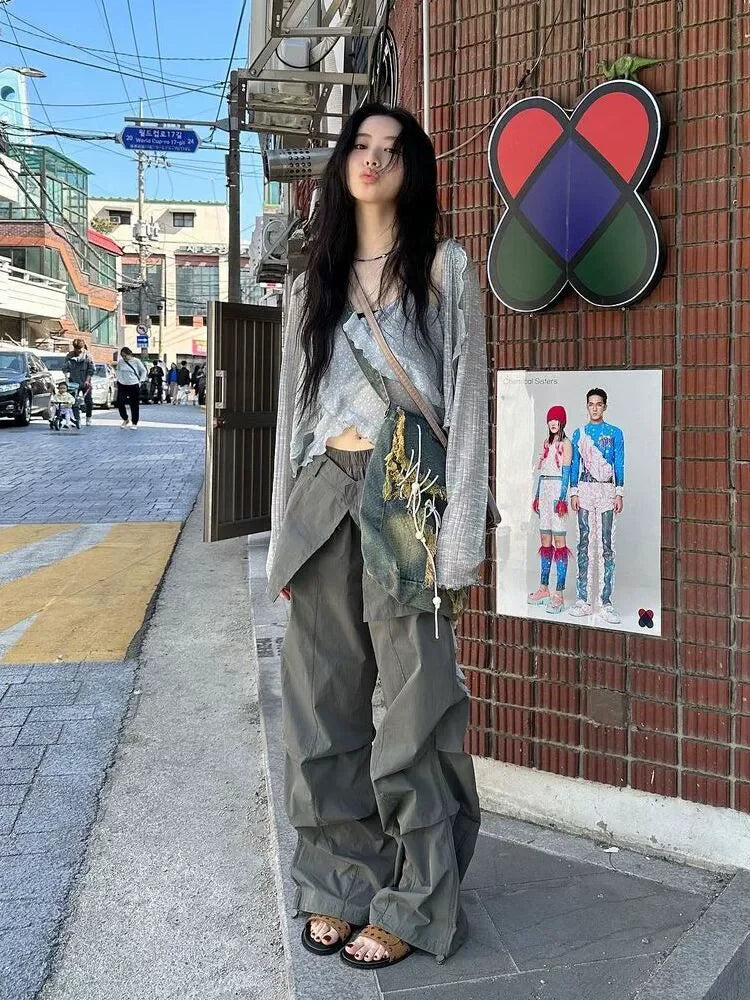 Floral Cami & Cardigan with Cargo Pants Set f0357