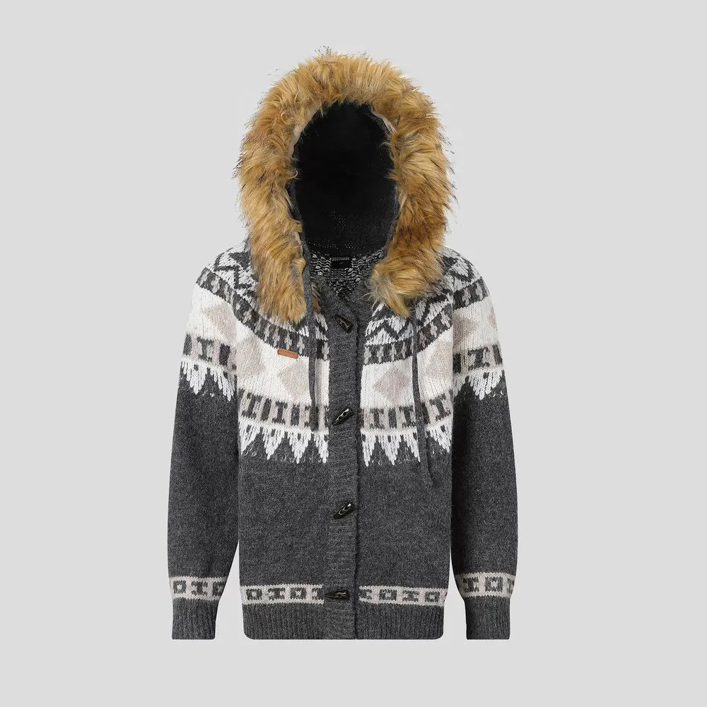 Removable fur collar fair island sweater f0419