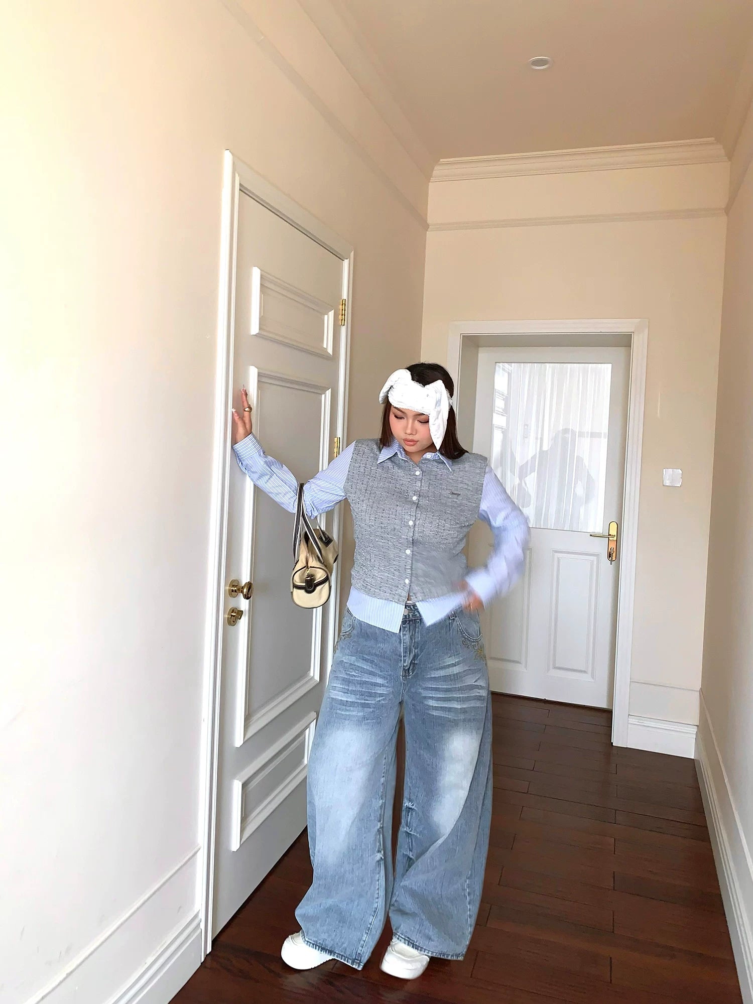 American retro cat whisker gradual change lightning jeans FE0505