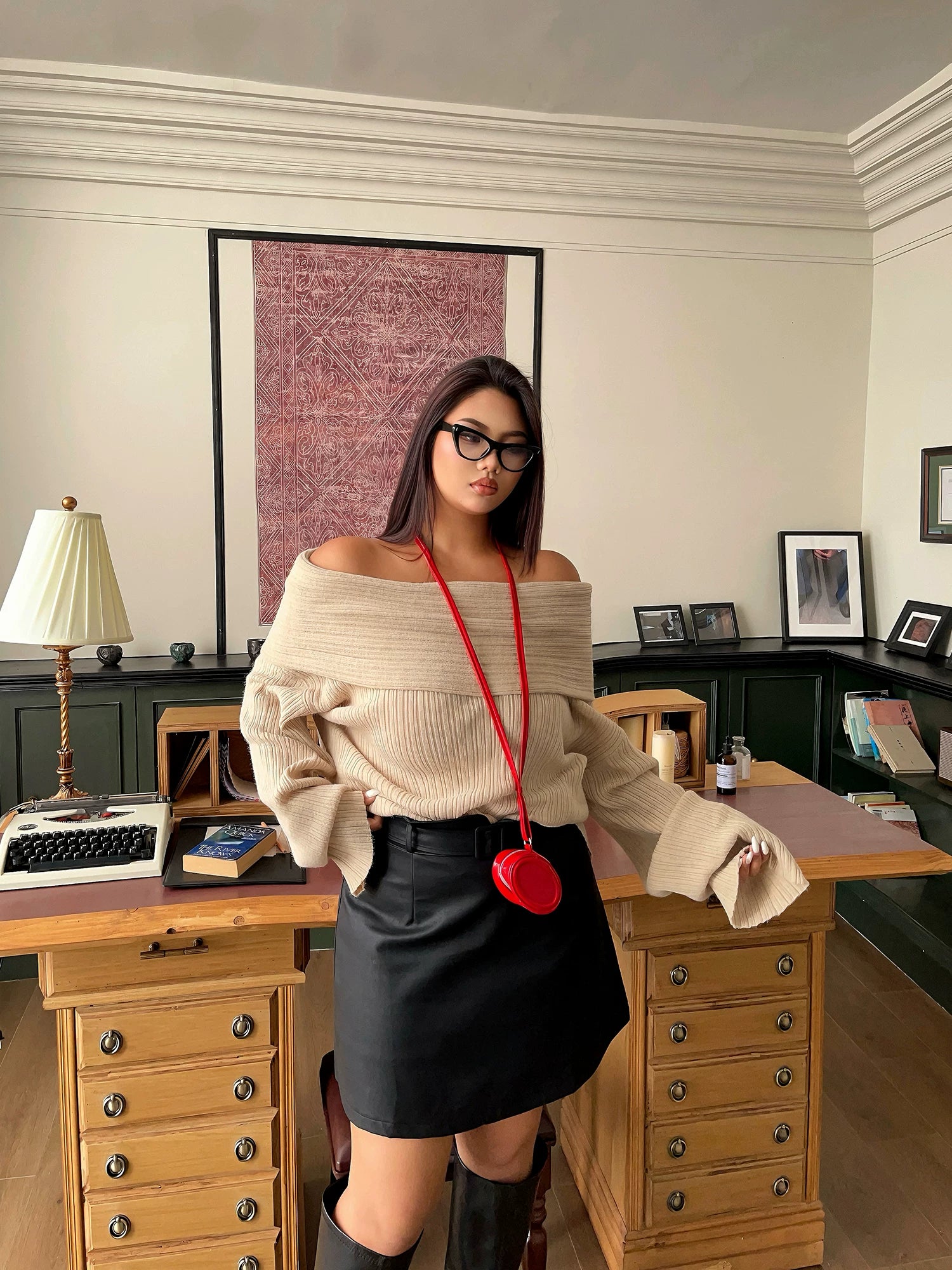 Black high waist hip leather skirt FE0450