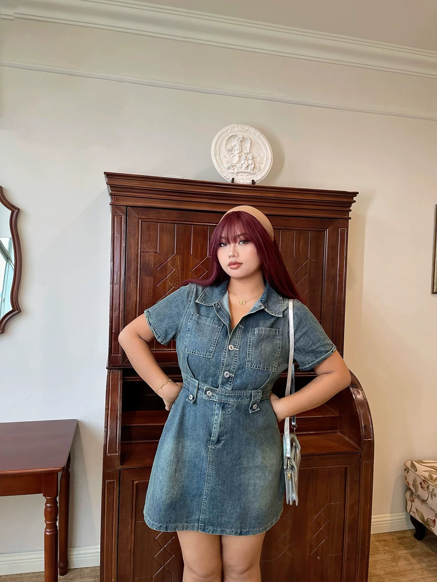 Vintage short-sleeved denim dress FE0509