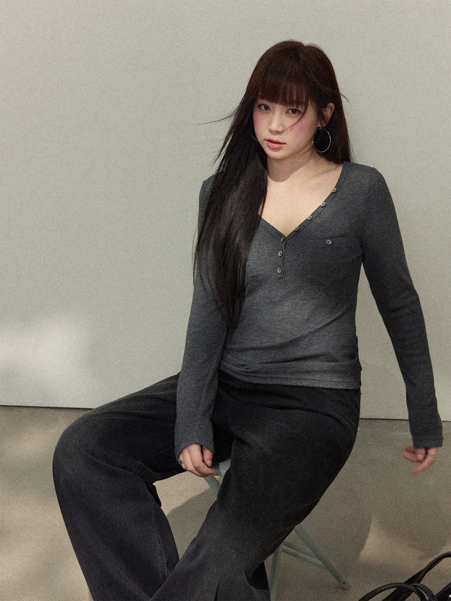 Korean Lazy Style Slim Knitted V-Neck T-Shirt C0229