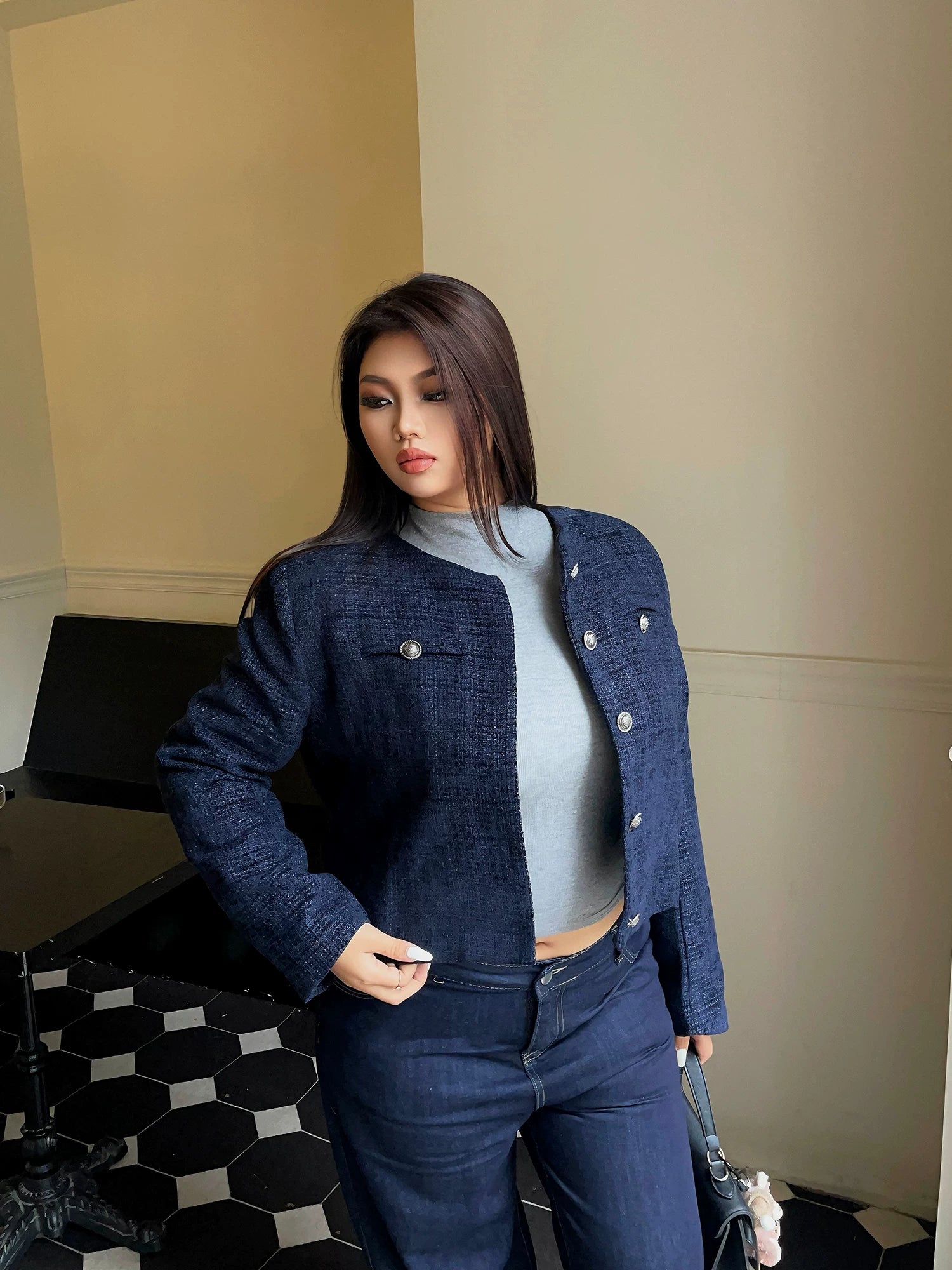 Short Long Sleeve Jacket  Jeans FE0510