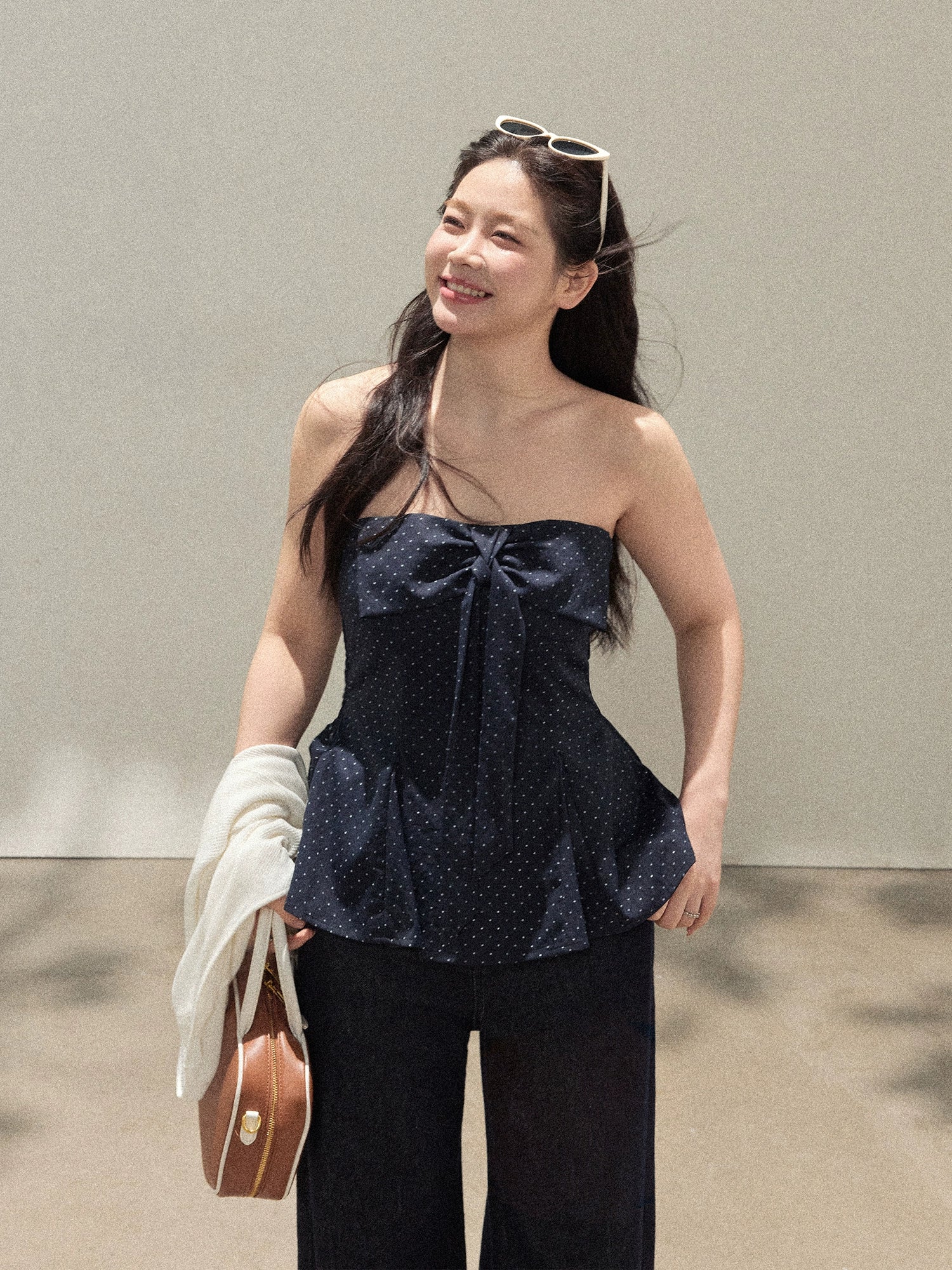 Dark blue bow tube top C0233