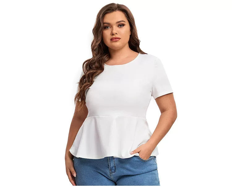 Slim-fit waist OL one-button short-sleeved T-shirt F0423