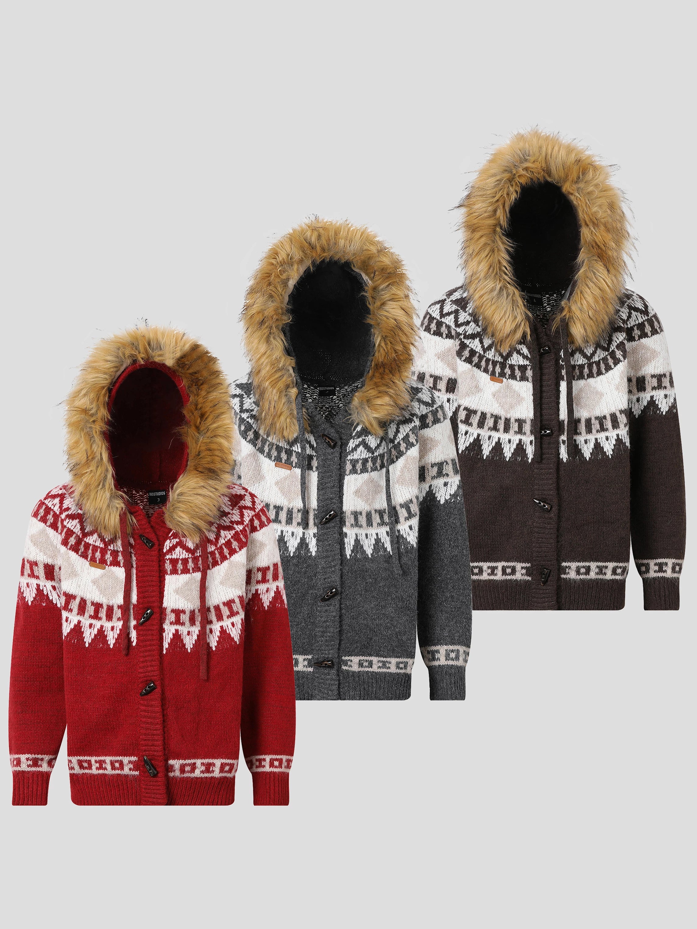 Removable fur collar fair island sweater f0419