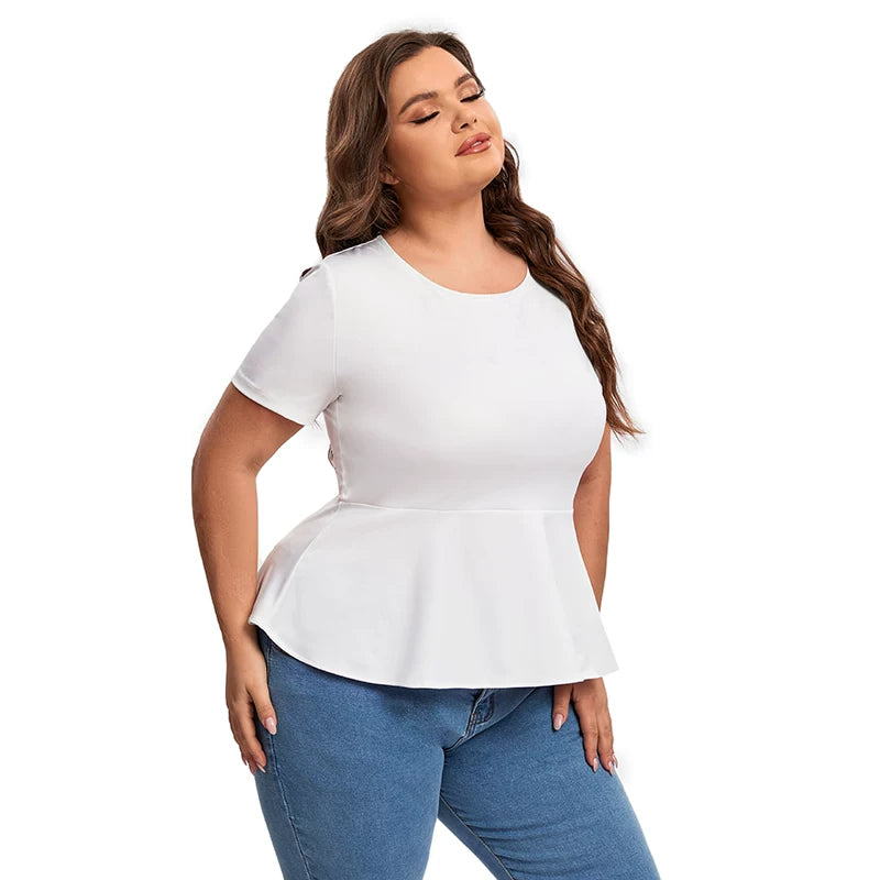 Slim-fit waist OL one-button short-sleeved T-shirt F0423