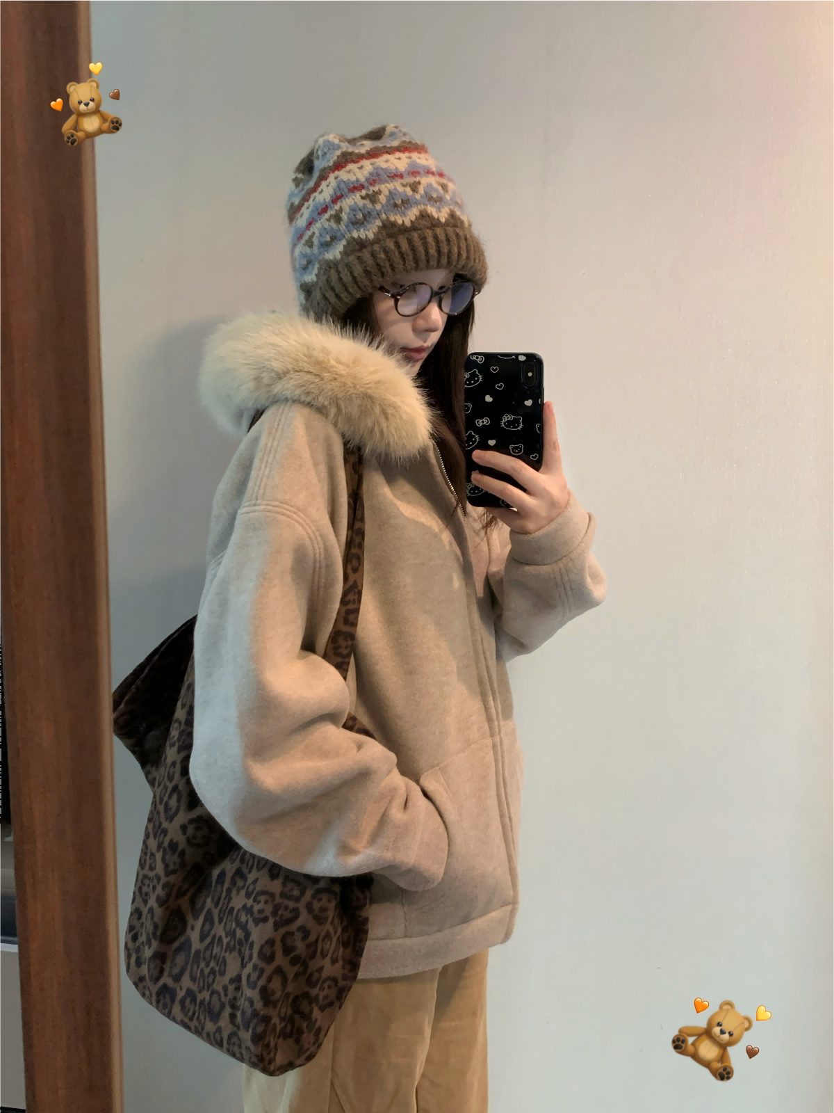 Sweet vintage fur collar hooded thickened coat f0269