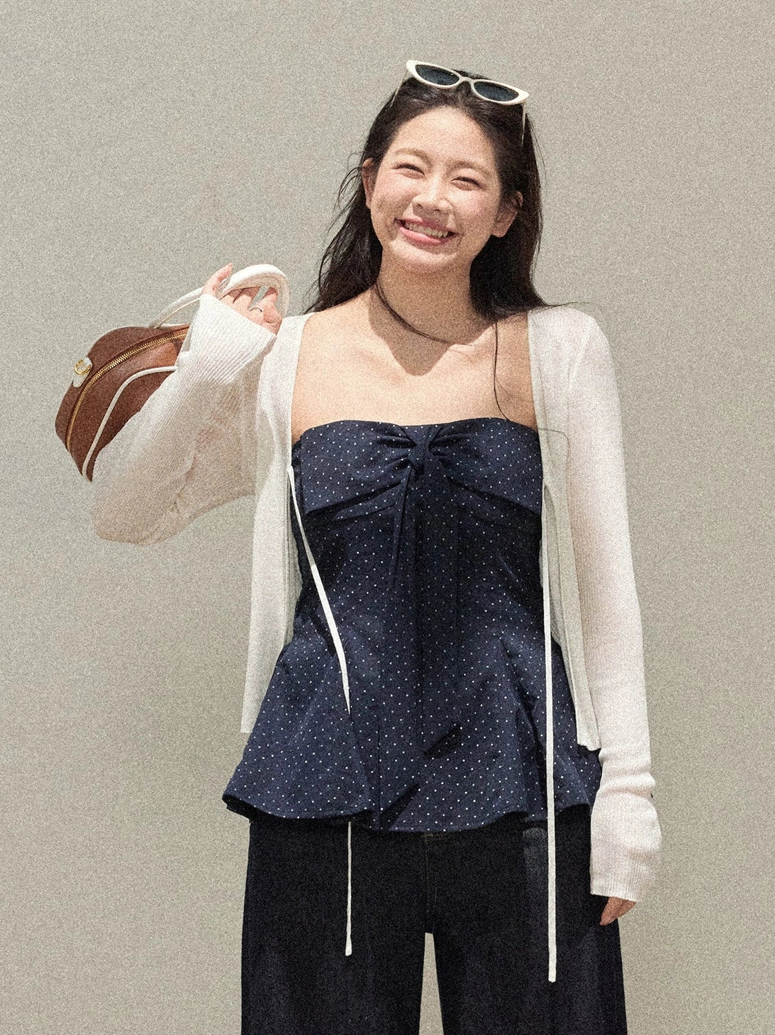 Dark blue bow tube top C0233