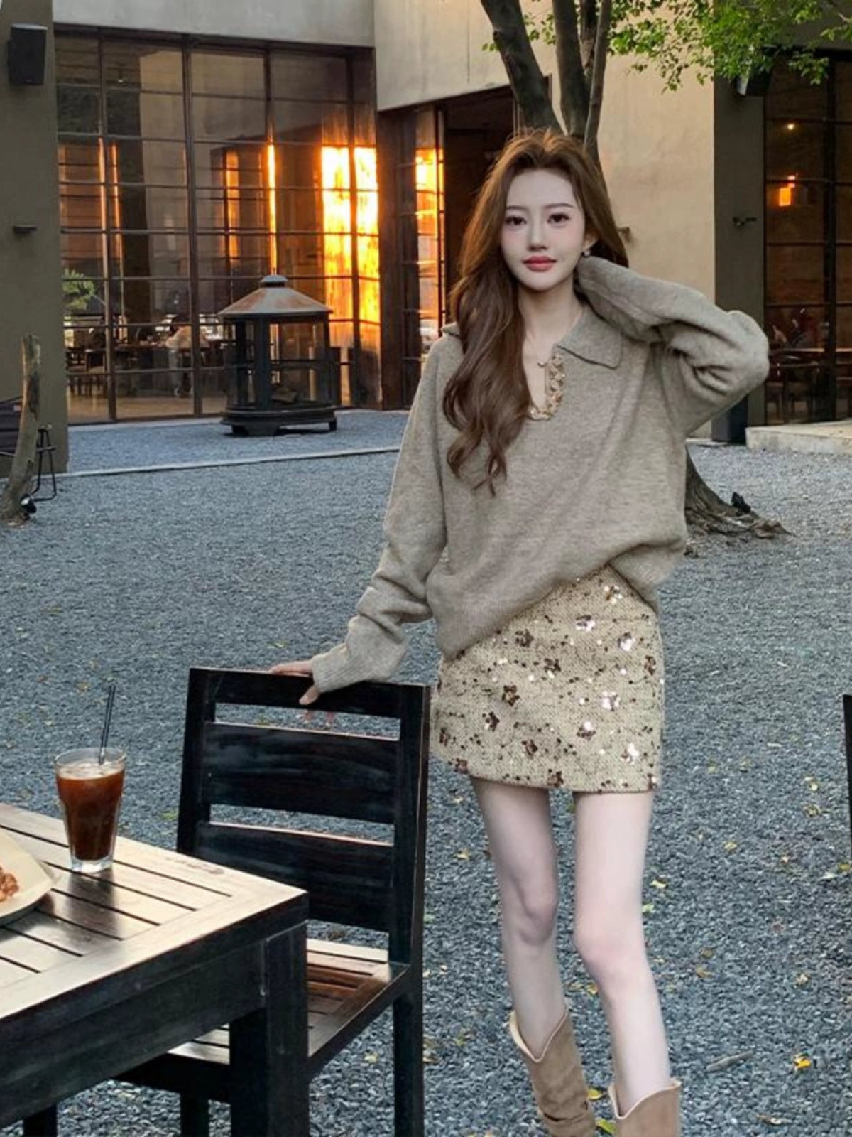 V-neck heavy industry sweater C0215