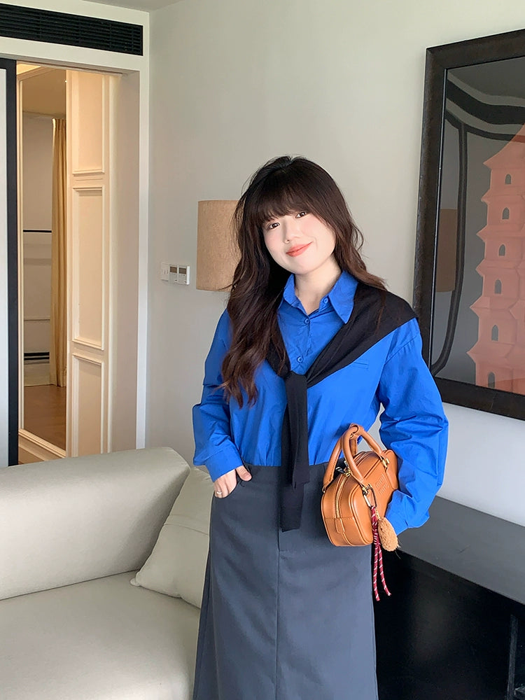 Blue shirt with shawl C0239