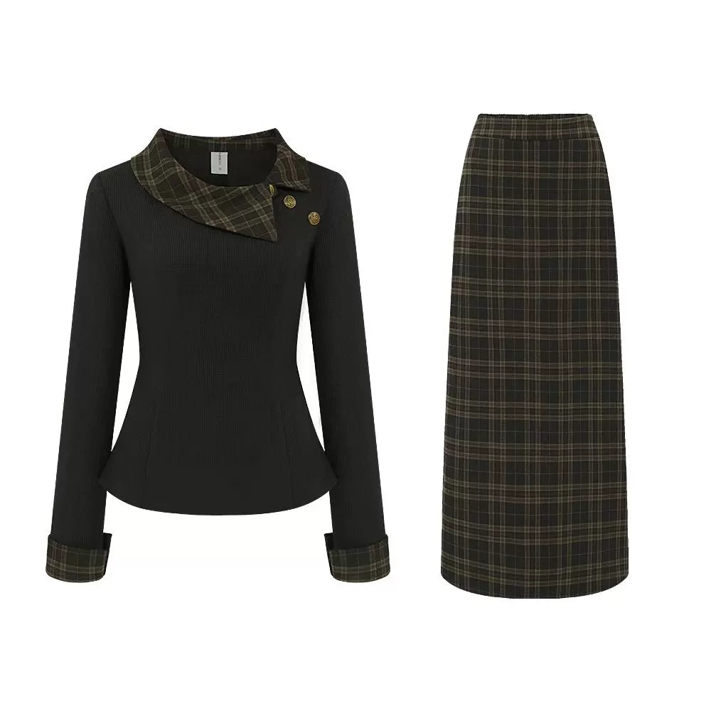 French temperament women's plaid splicing set FE0517