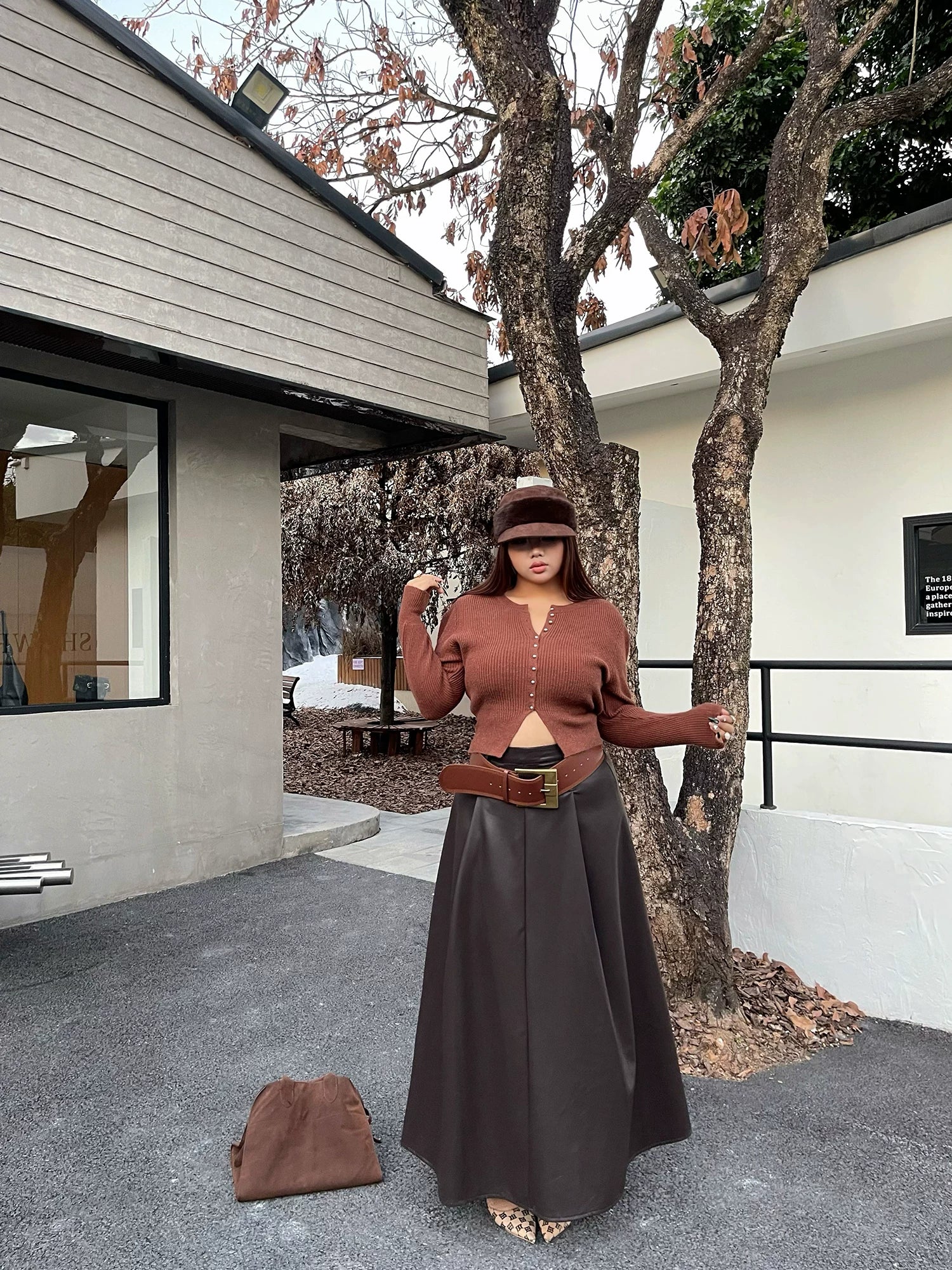 Black high waist A word PU leather skirt FE0497