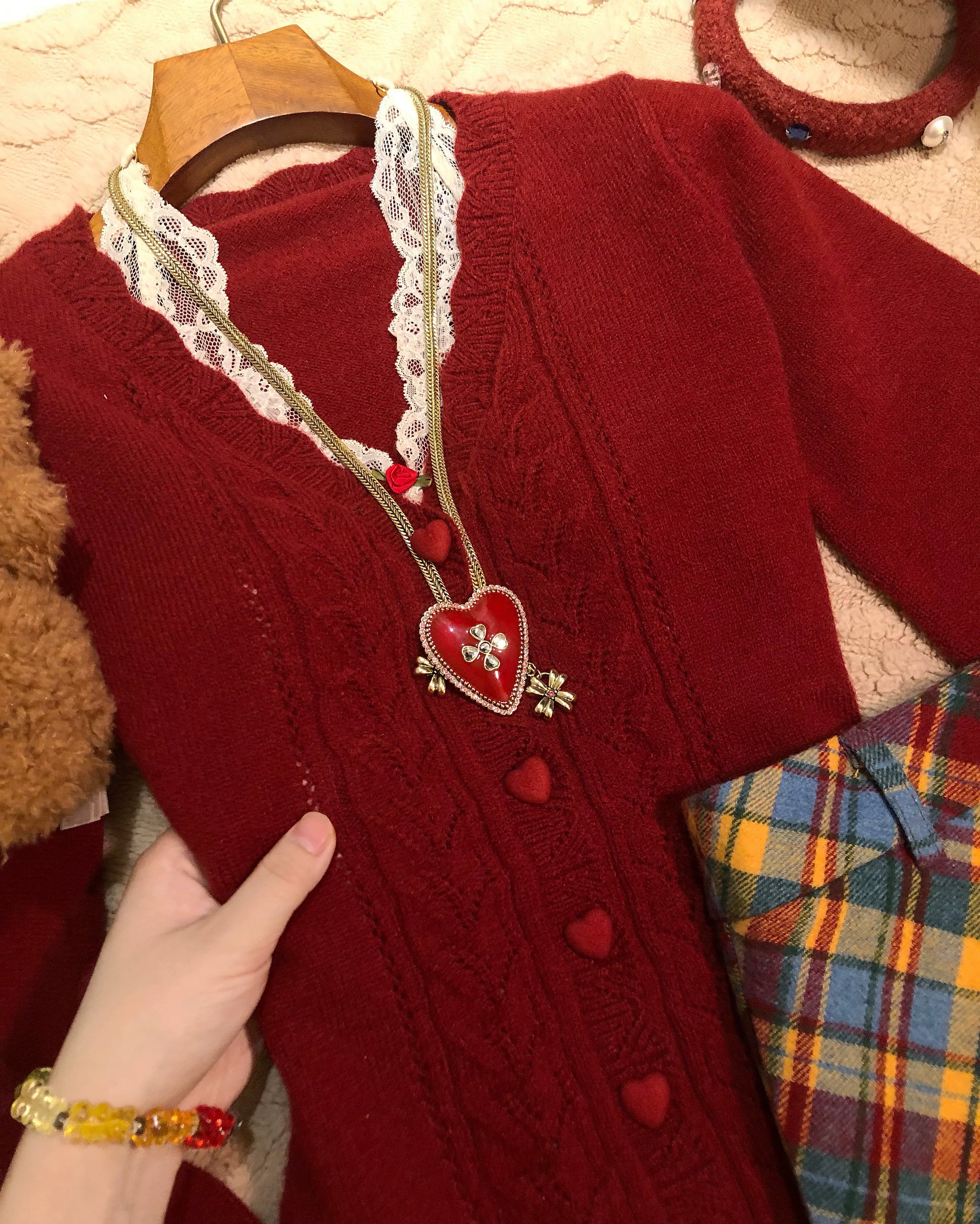 Autumn and winter v-neck love button sweater f0417