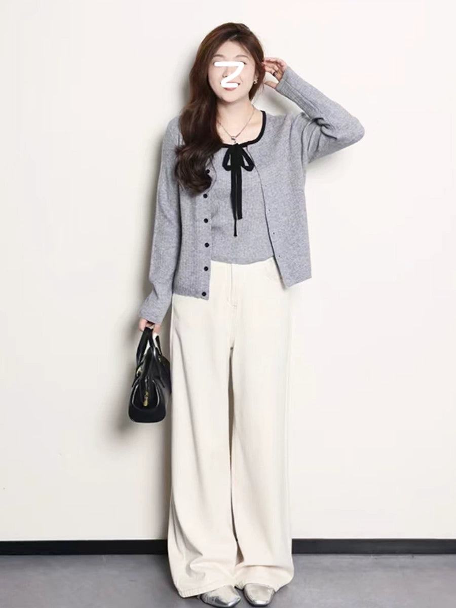 Lazy wind knitted cardigan suspender set C0241