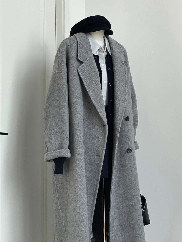 Grey double-sided cashmere coat C0100