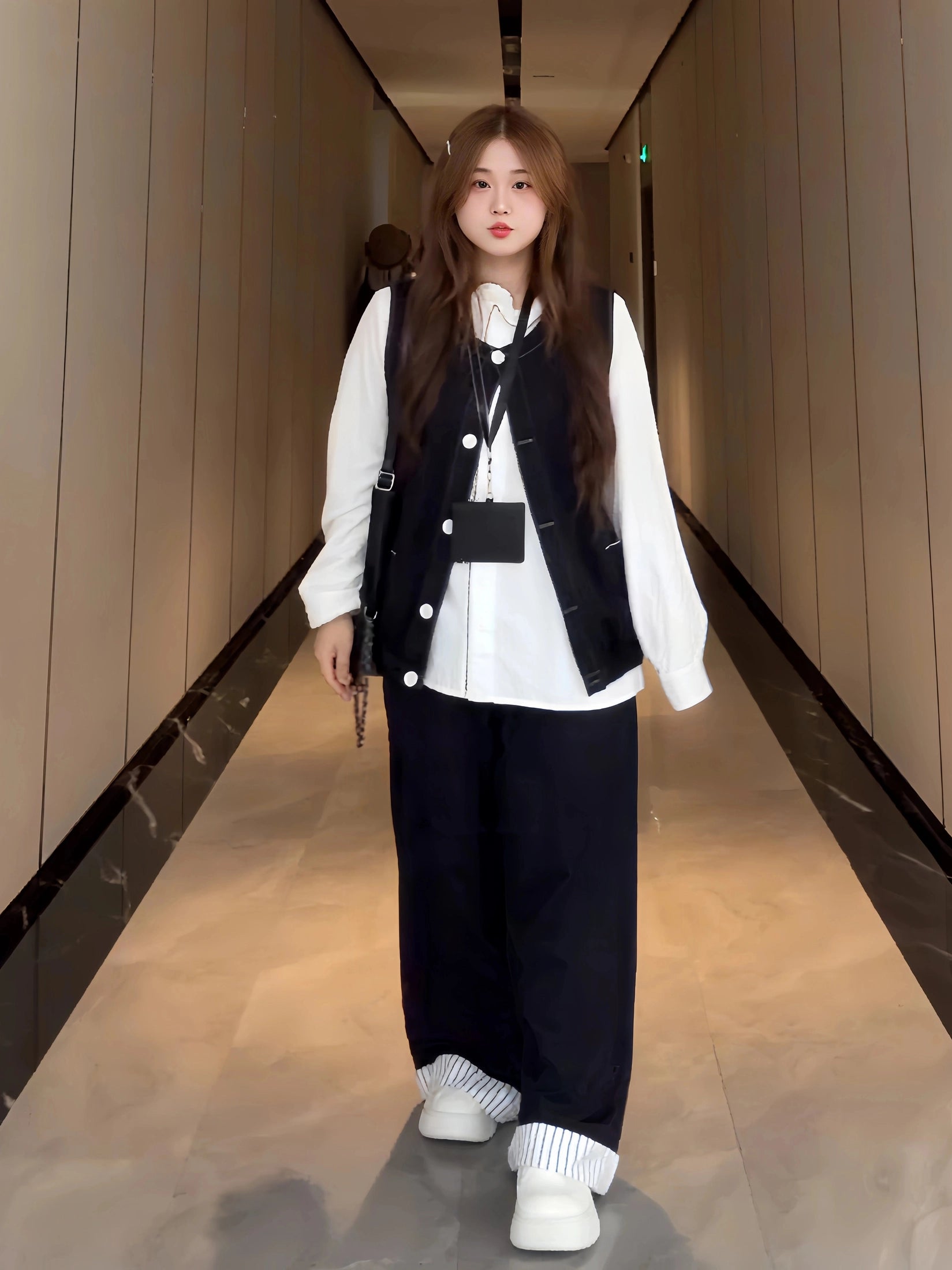 White shirt  denim vest two-piece set C0246