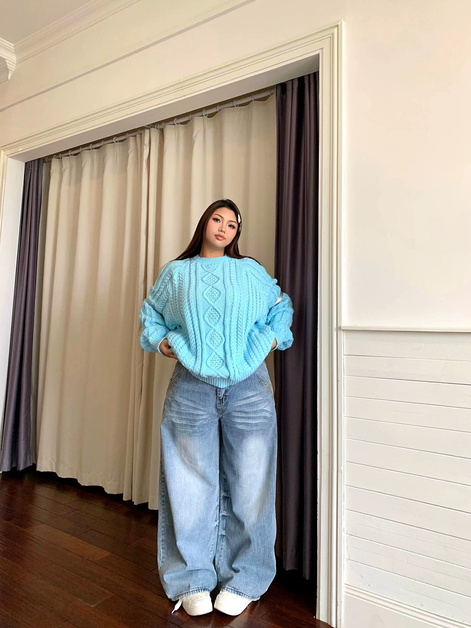 American retro cat whisker gradual change lightning jeans FE0505