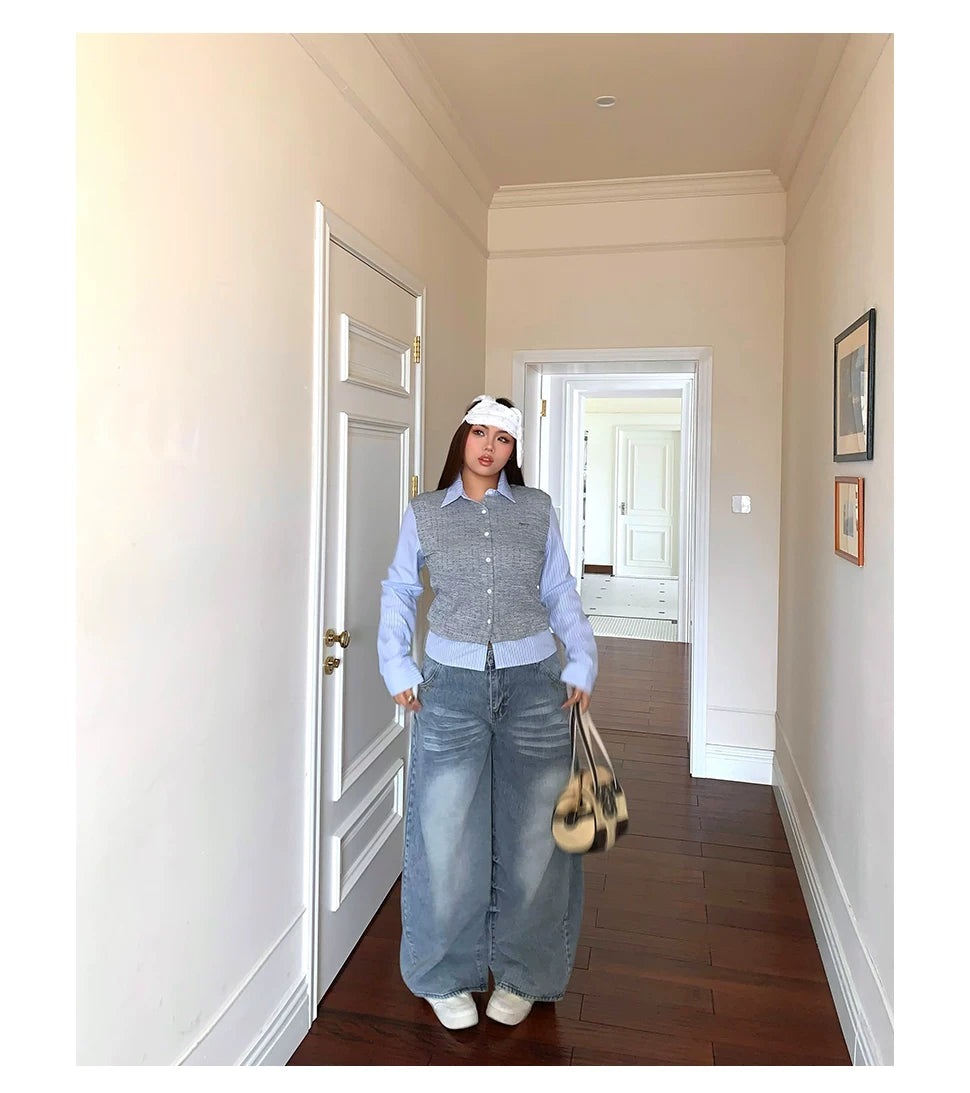 American retro cat whisker gradual change lightning jeans FE0505