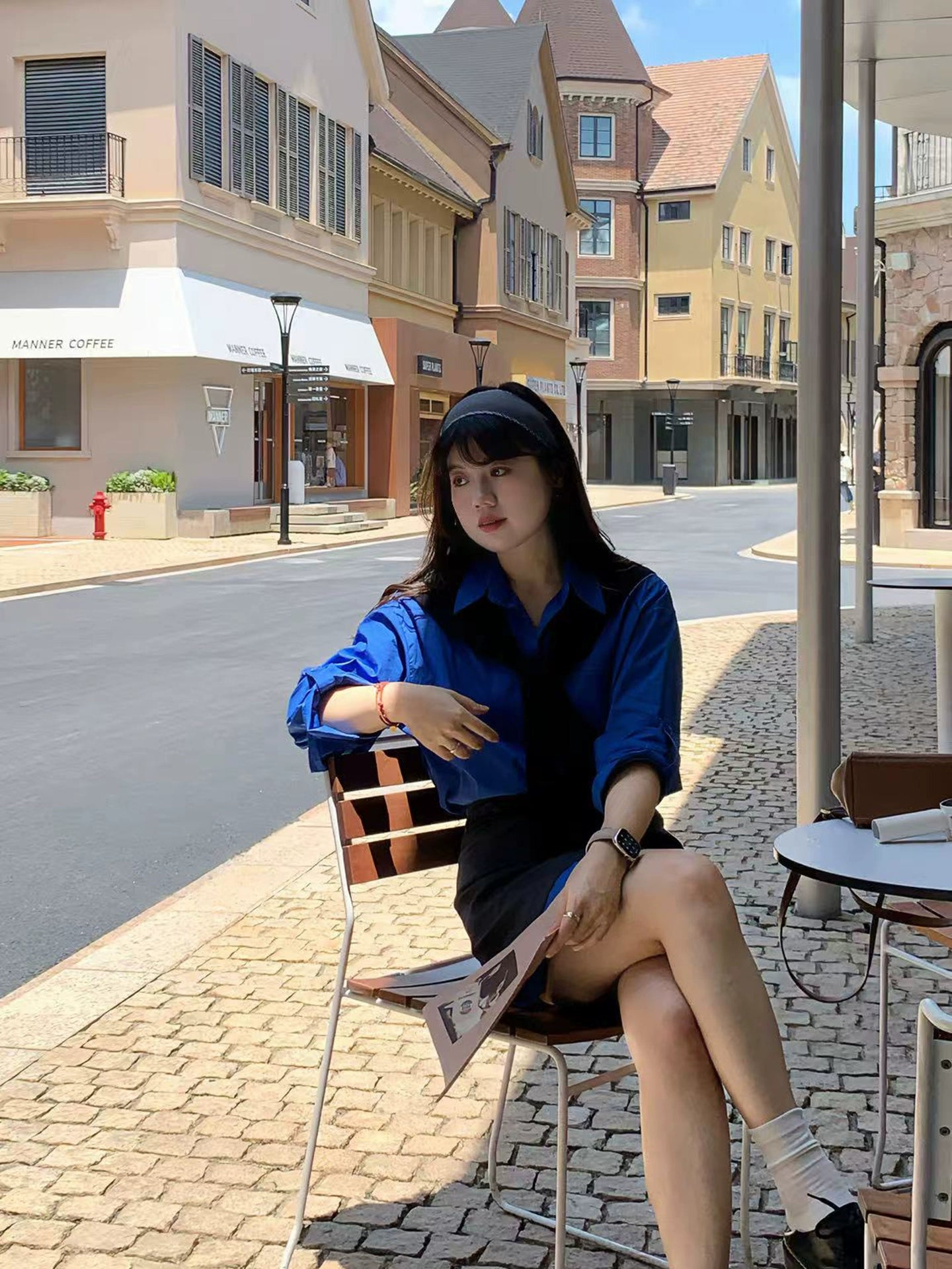 Blue shirt with shawl C0239