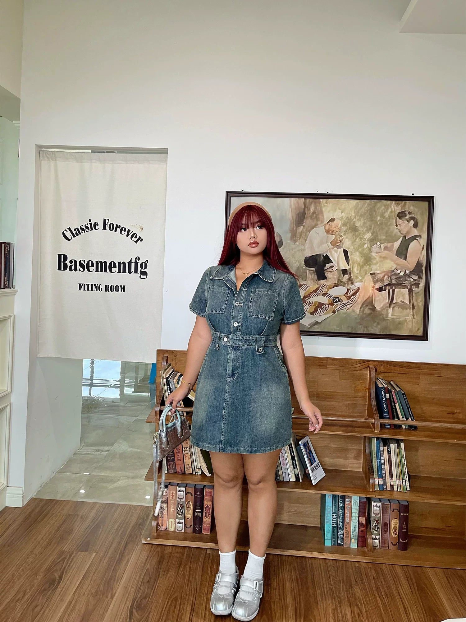 Vintage short-sleeved denim dress FE0509