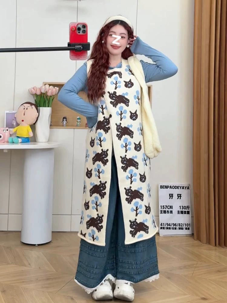 Retro Japanese three-dimensional jacquard long vest C0251