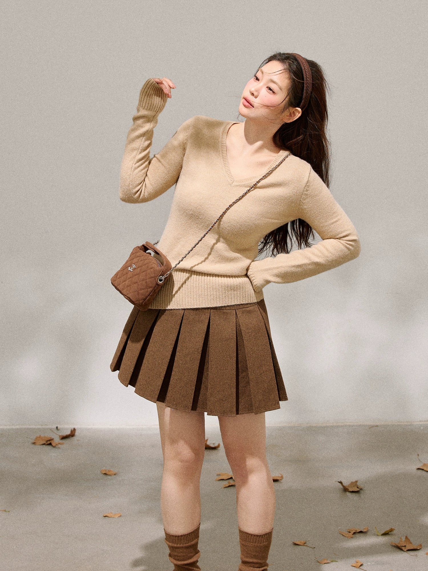 Brown pleated skirt C0124