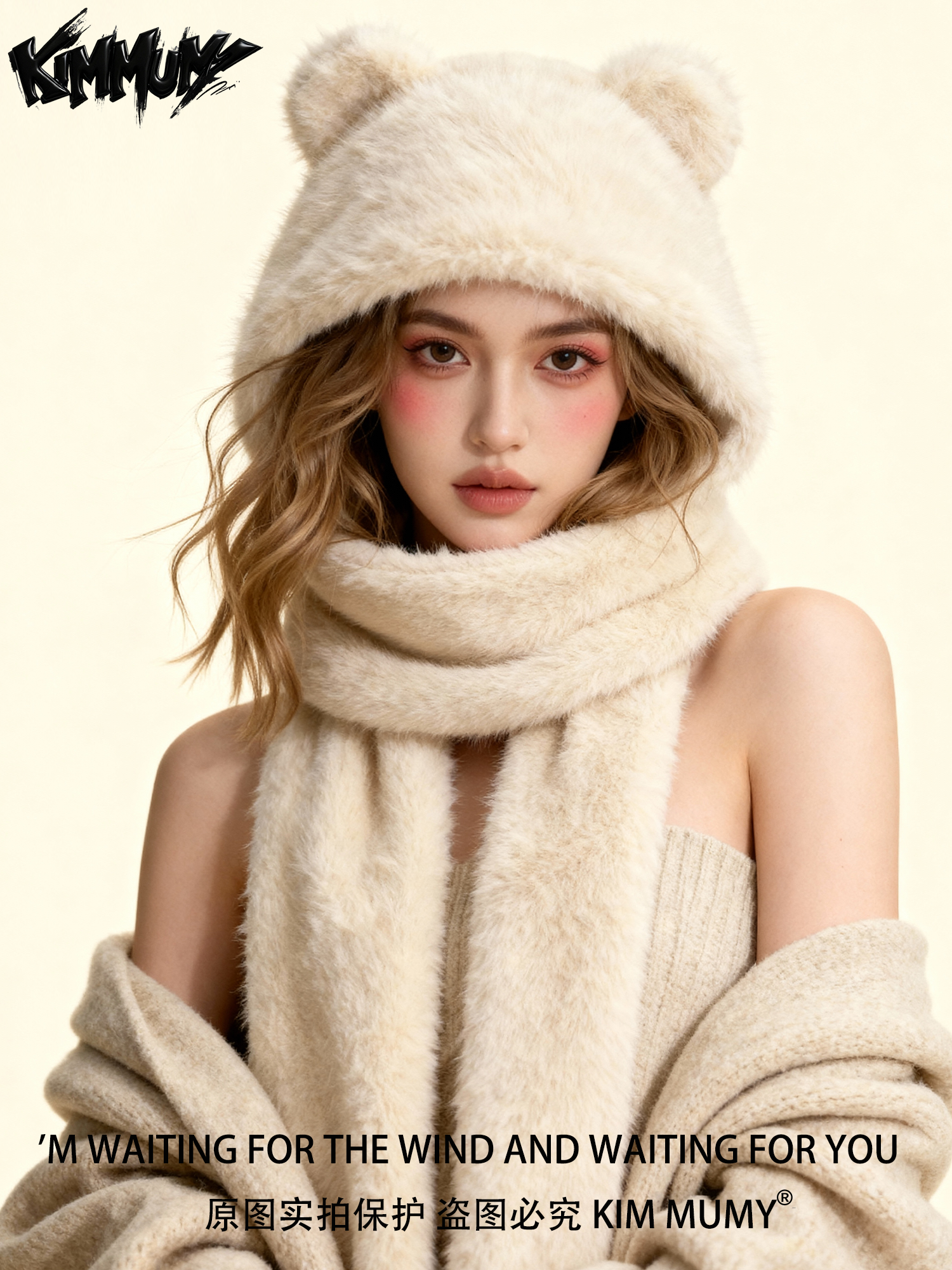 Autumn and winter cute bear hat scarf gloves integrated three-piece set a0295