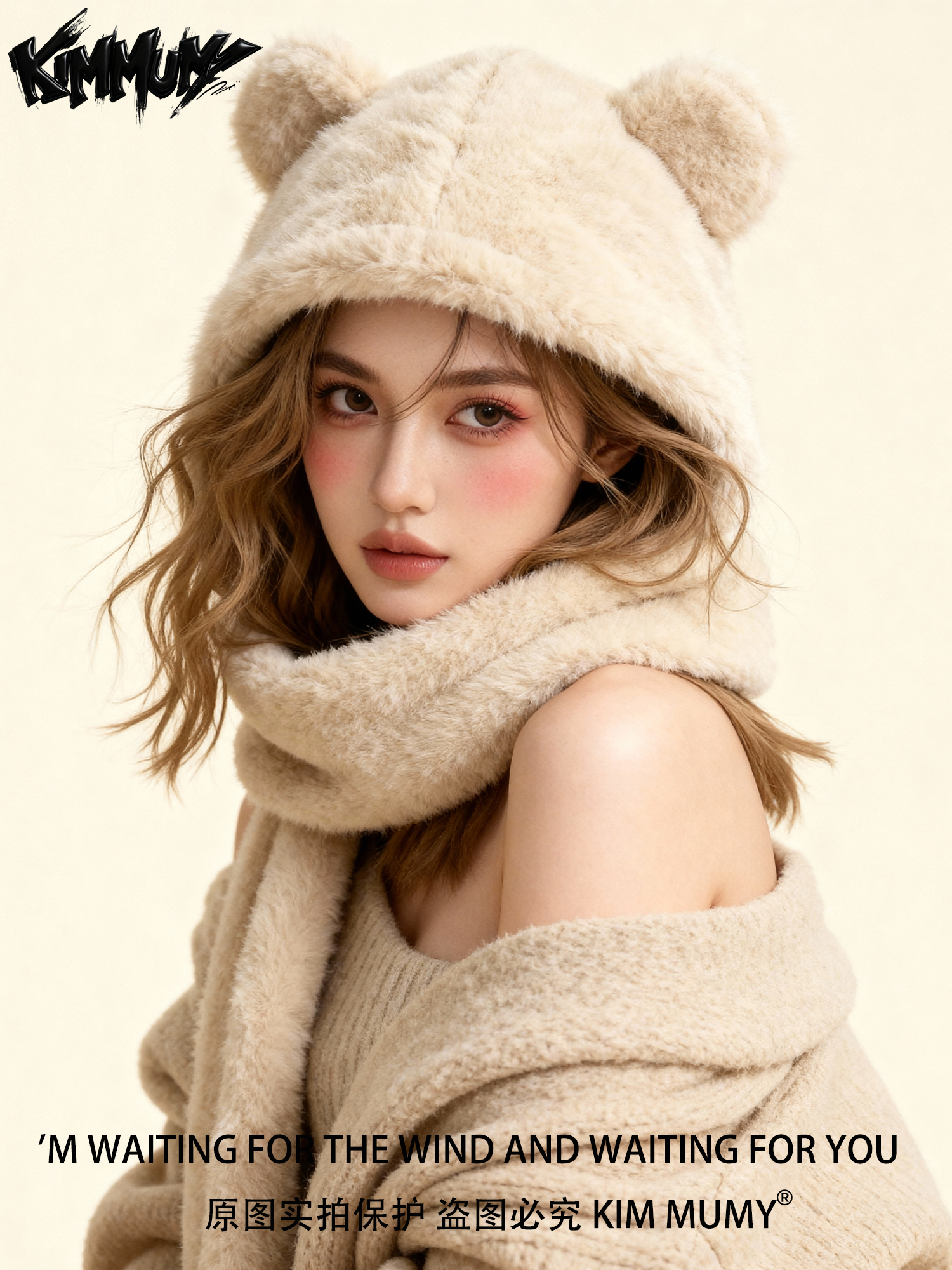 Autumn and winter cute bear hat scarf gloves integrated three-piece set a0295