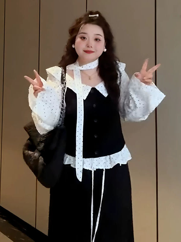 Large size polka dot streamer top B0248