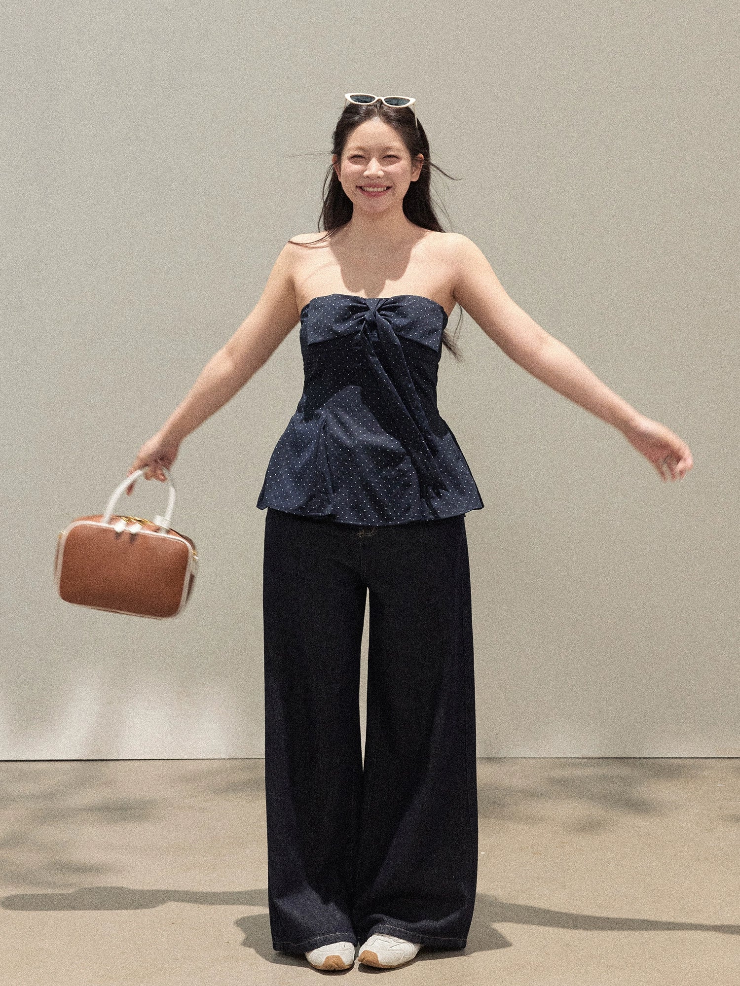 Dark blue bow tube top C0233