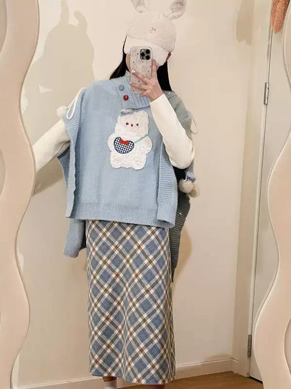 Knitted sweater cape jacket skirt three-piece set FE0516