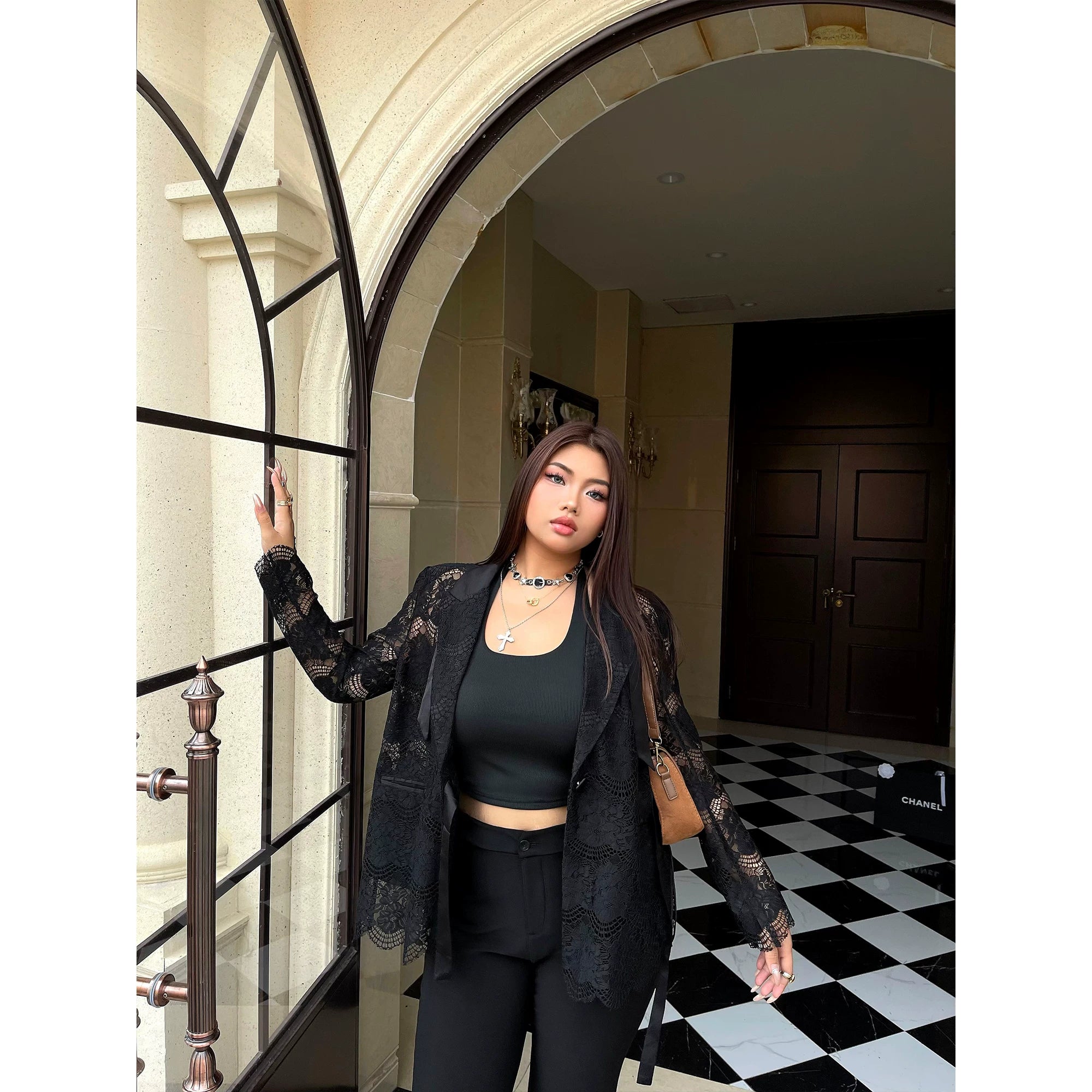 Black design cut-out blazer FE0491