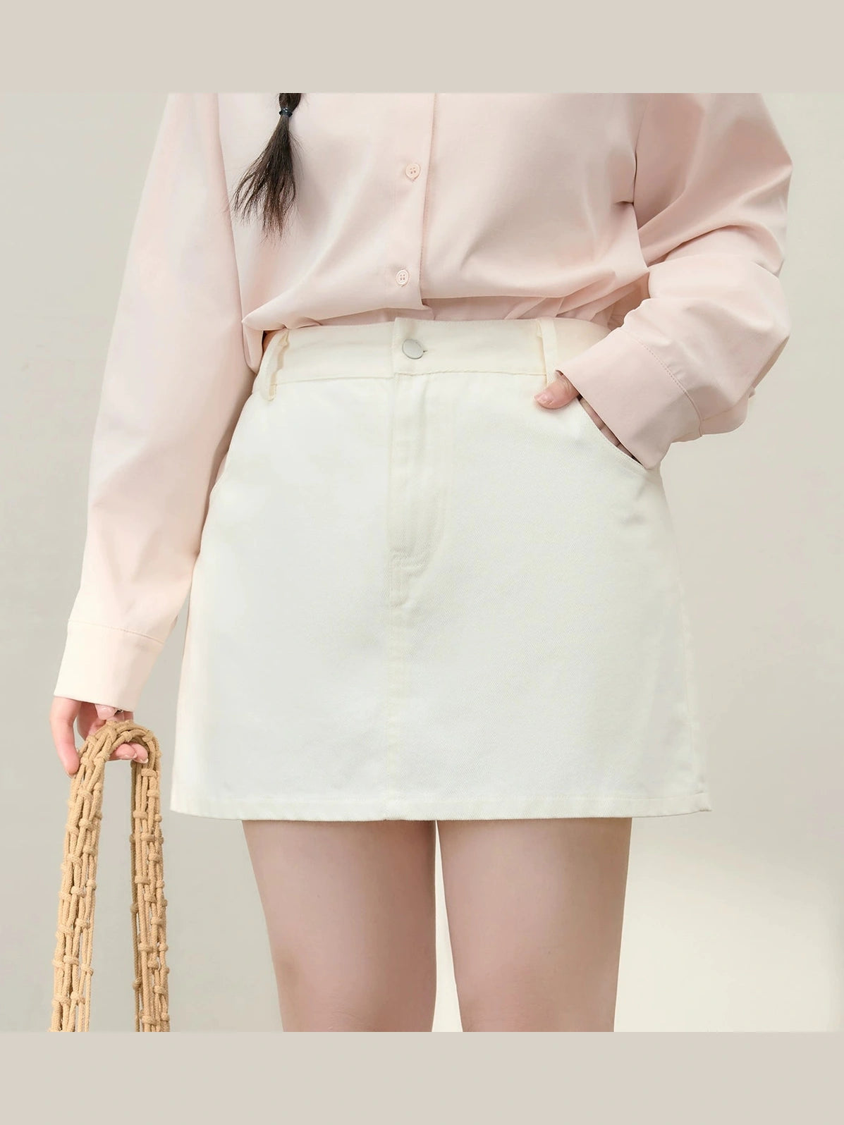 White denim high waist skirt C0231