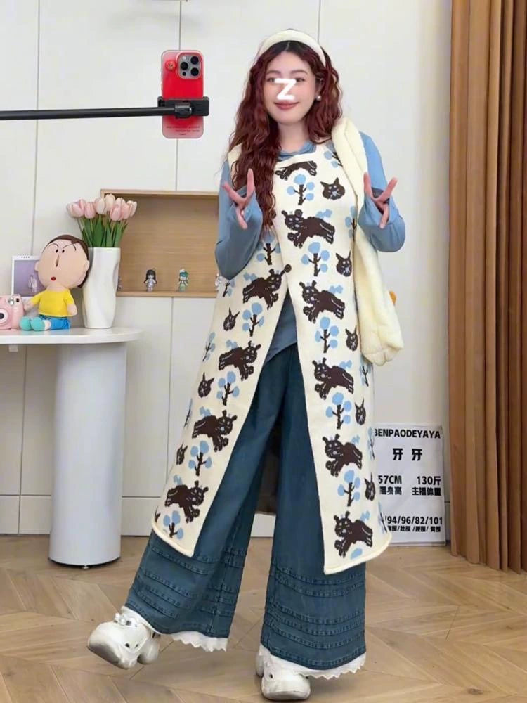 Retro Japanese three-dimensional jacquard long vest C0251