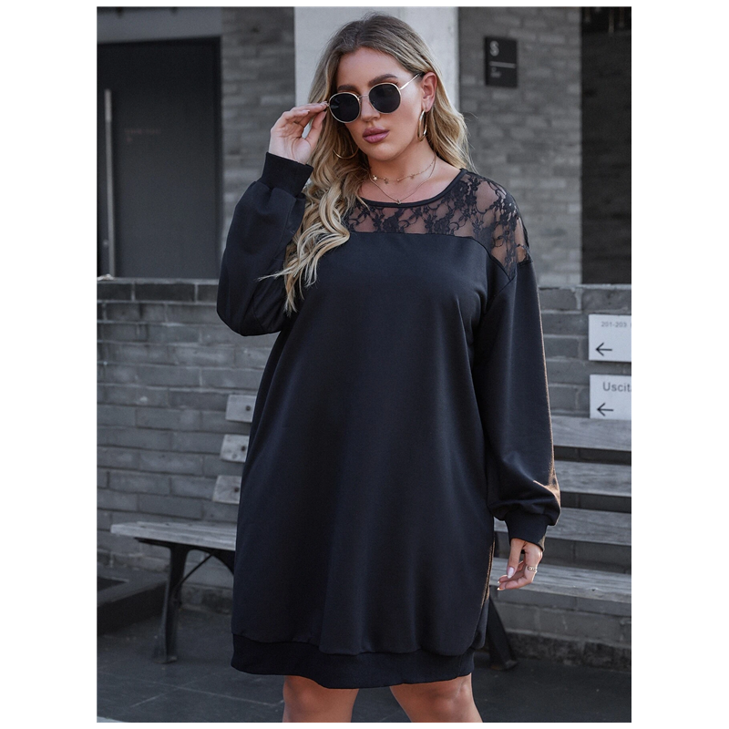 Lace stitching casual sweater skirt F0421