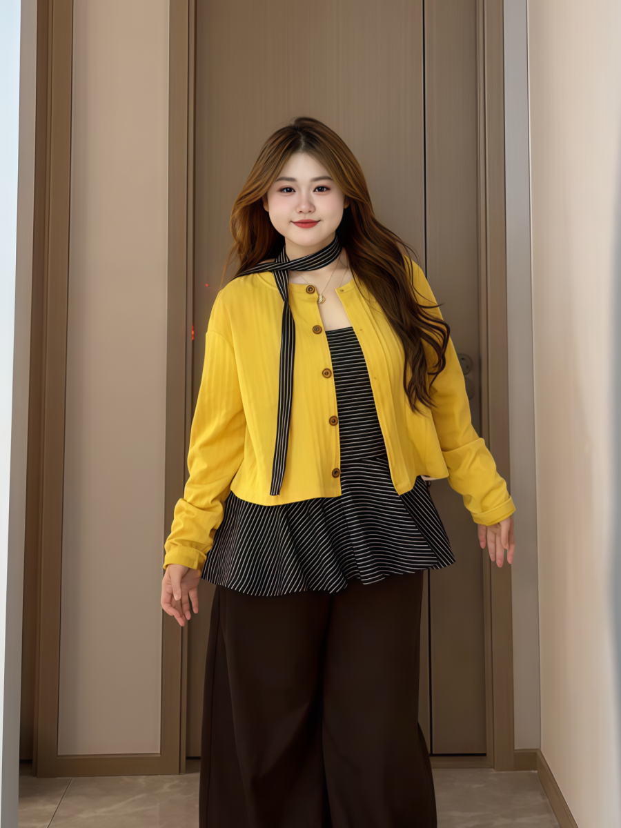 Striped suspender knitted cardigan set C0083